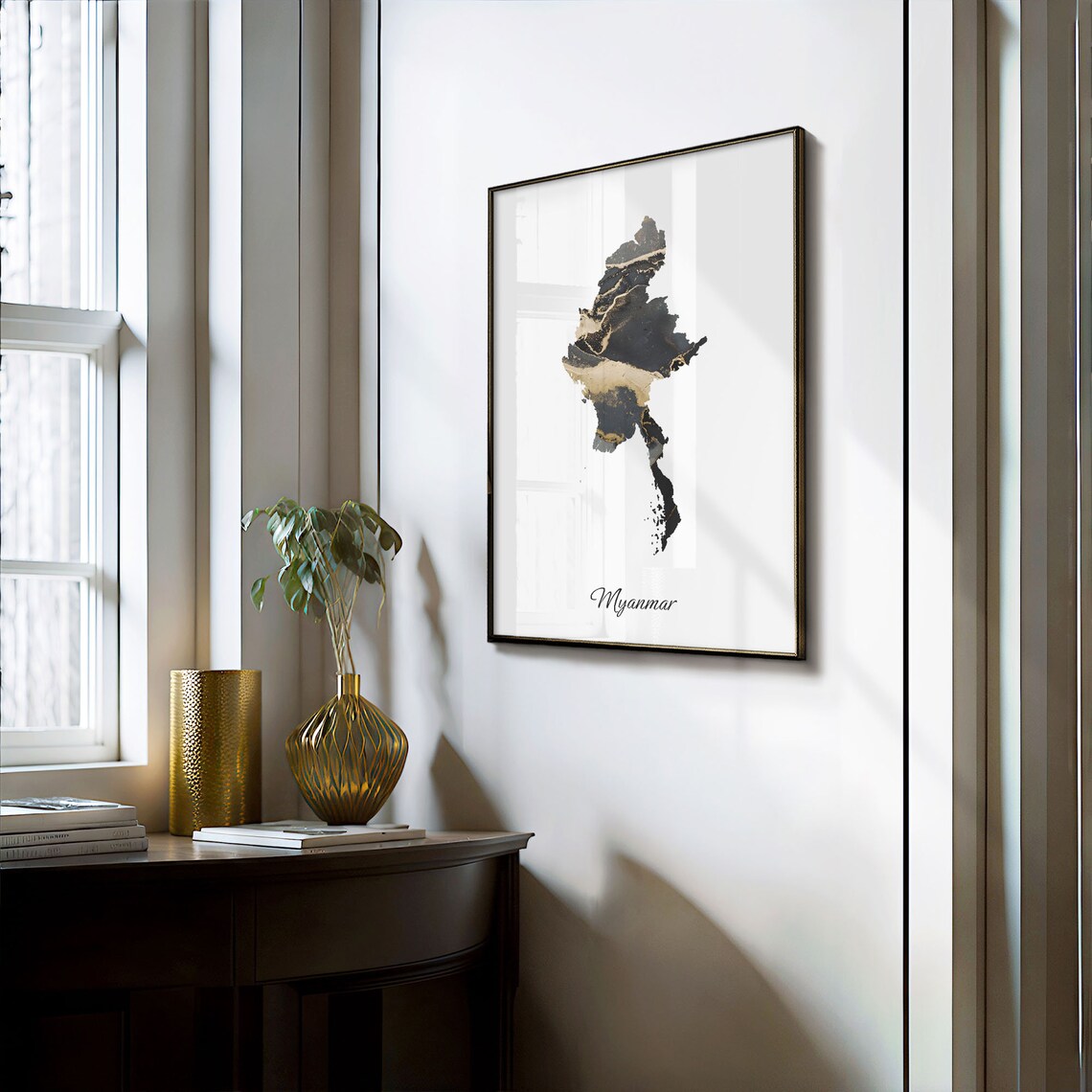 Myanmar Black and Gold Marble Country Map Silhouette Minimalist Poster - Image 3
