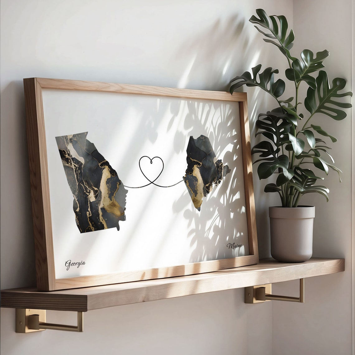 Georgia Maine Long Distance Love Black Gold Marble Map Poster - Image 3