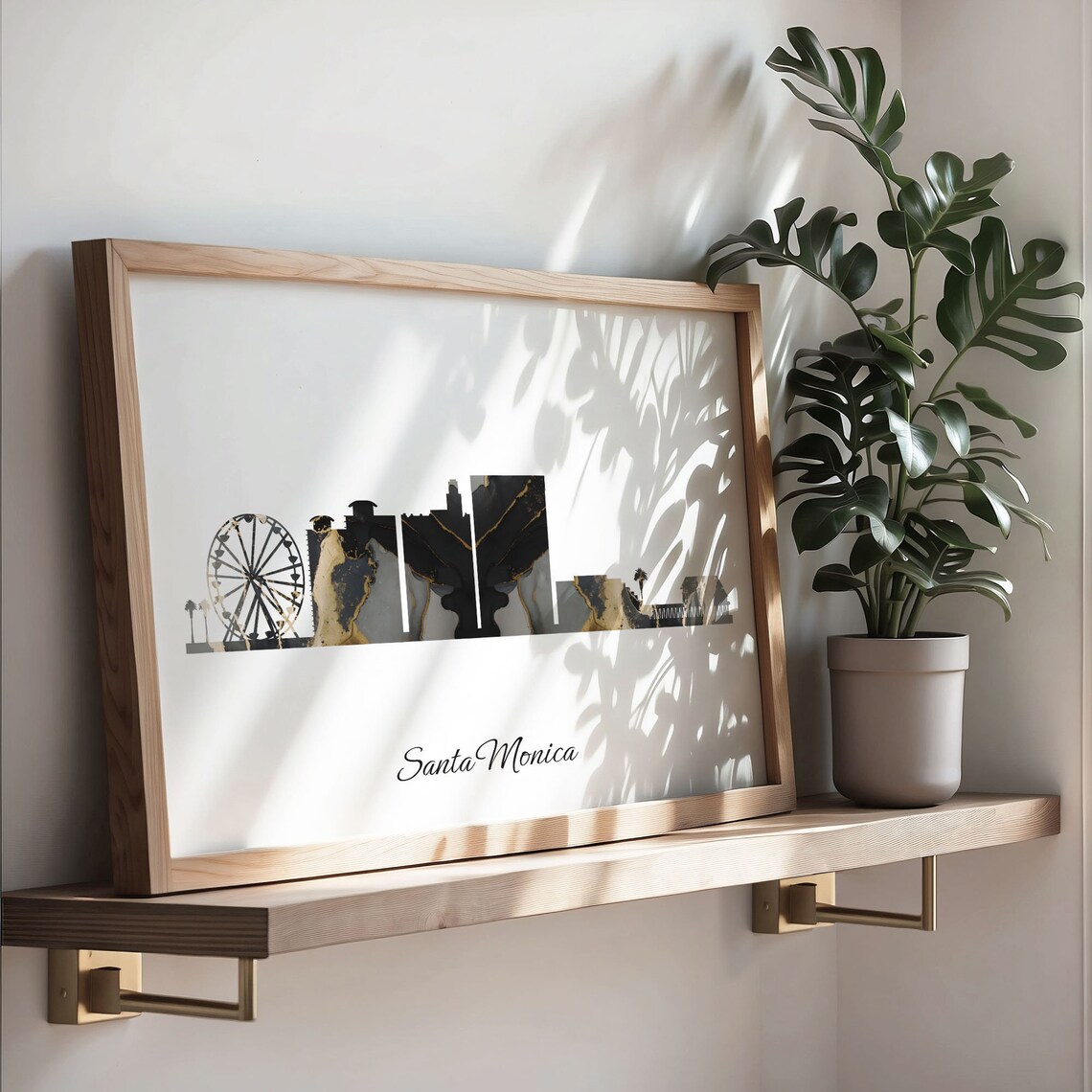 Santa Monica Skyline Marble Cityscape Black and Gold Travel Poster - Image 3
