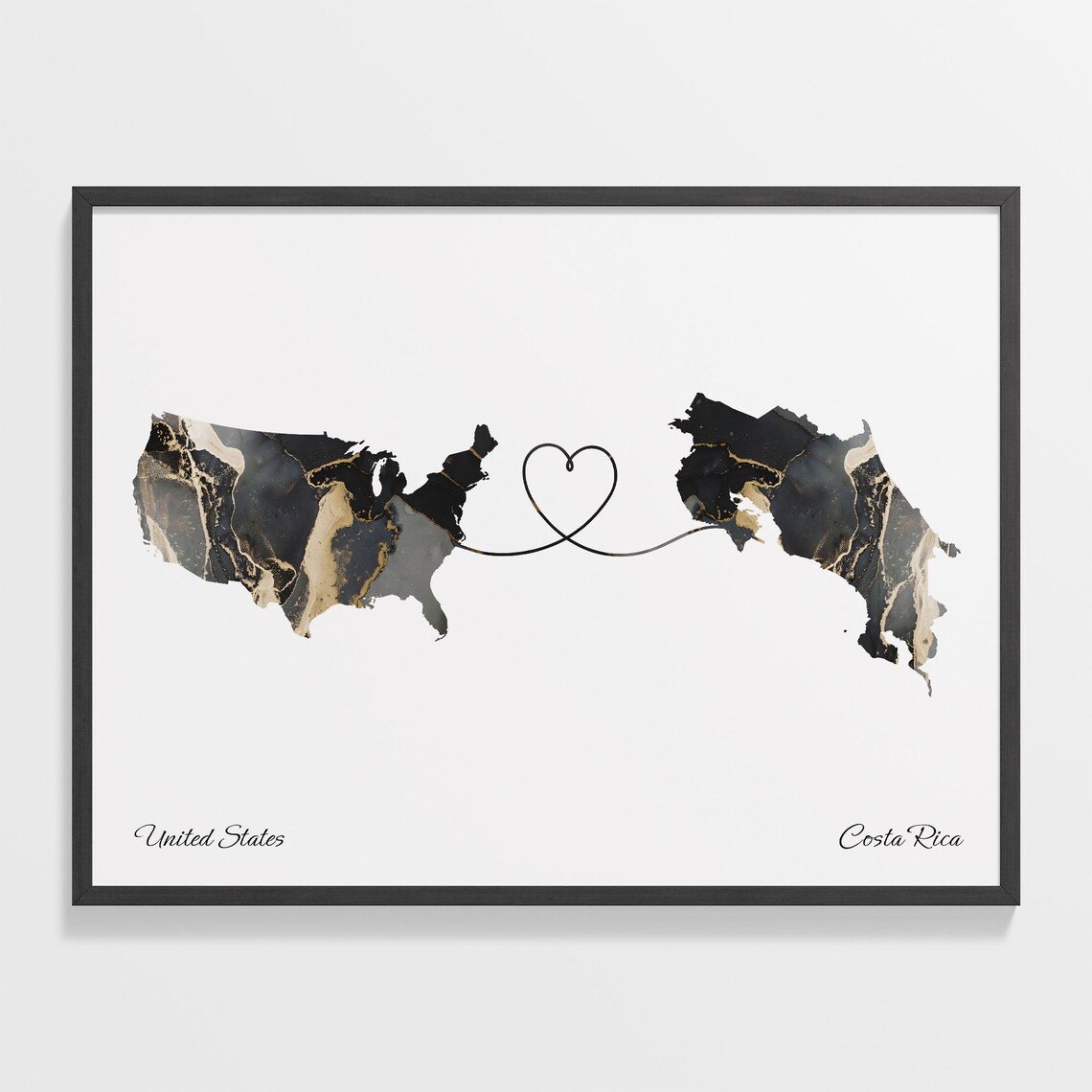 USA to Costa Rica Map Poster, Travel Wall Art