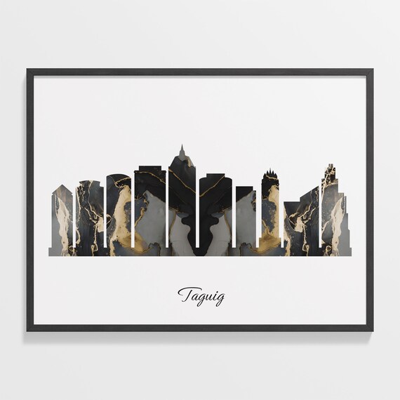 Taguig Black Marble Skyline Silhouette Poster Modern Cityscape Art