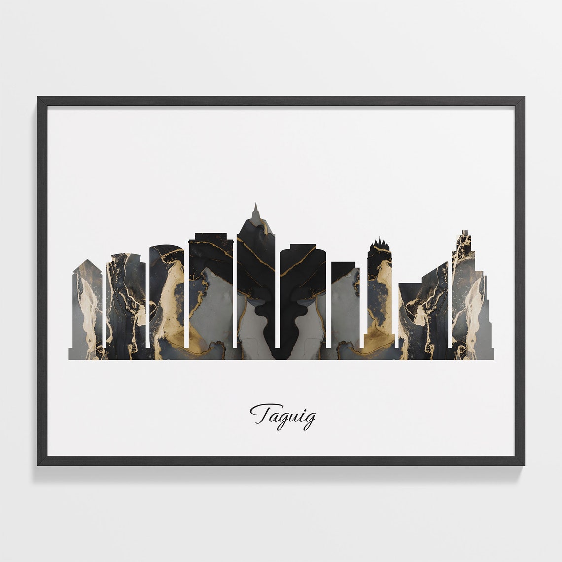 Taguig Black Marble Skyline Silhouette Poster Modern Cityscape Art