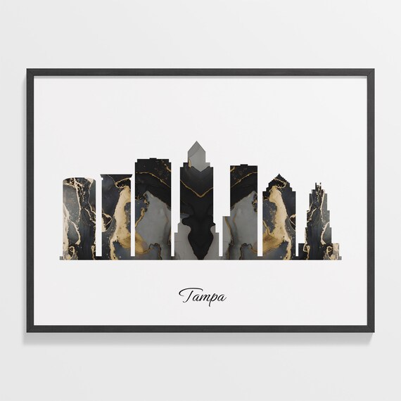 Tampa Black Gold Marble Skyline United States Cityscape Travel Gift Poster