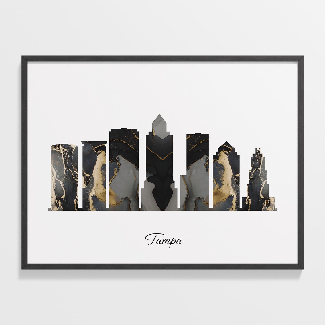 Tampa Black Gold Marble Skyline United States Cityscape Travel Gift Poster