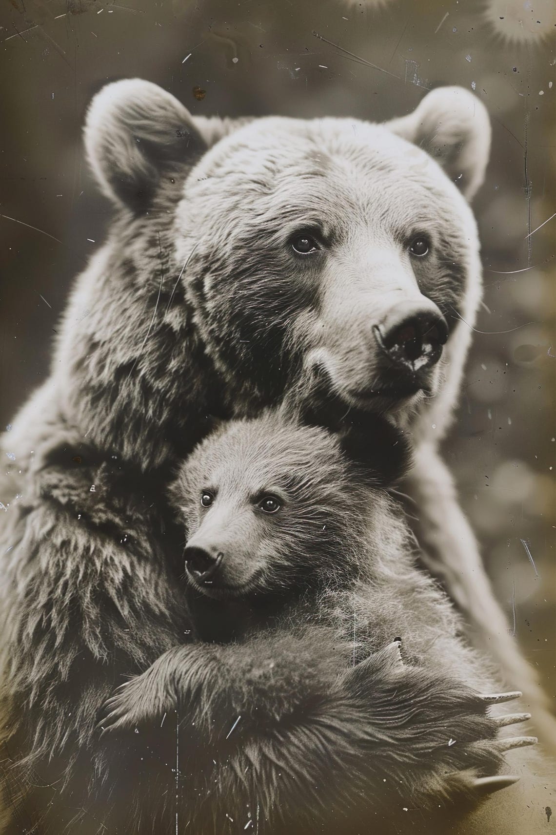 Mom Baby Bear Cute Animal Wall Art Nursery Room Prints Cute Vintage Style Animal Photo Bedroom Decor Mommy And Me Ai Art