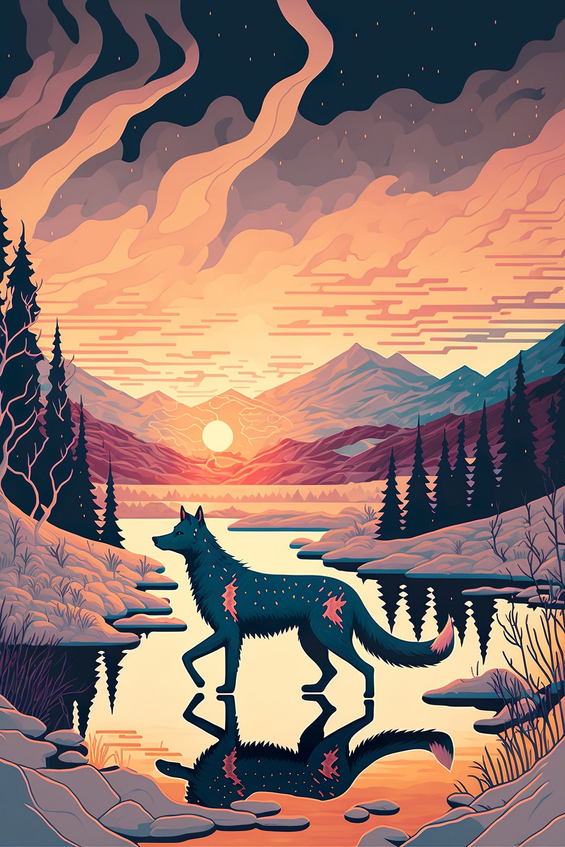 Fox Walking On Ice Animal Prints Scandinavian Landscape Lapland Arctic Fox Wall Hangings Ai Art Beautiful Wall Art