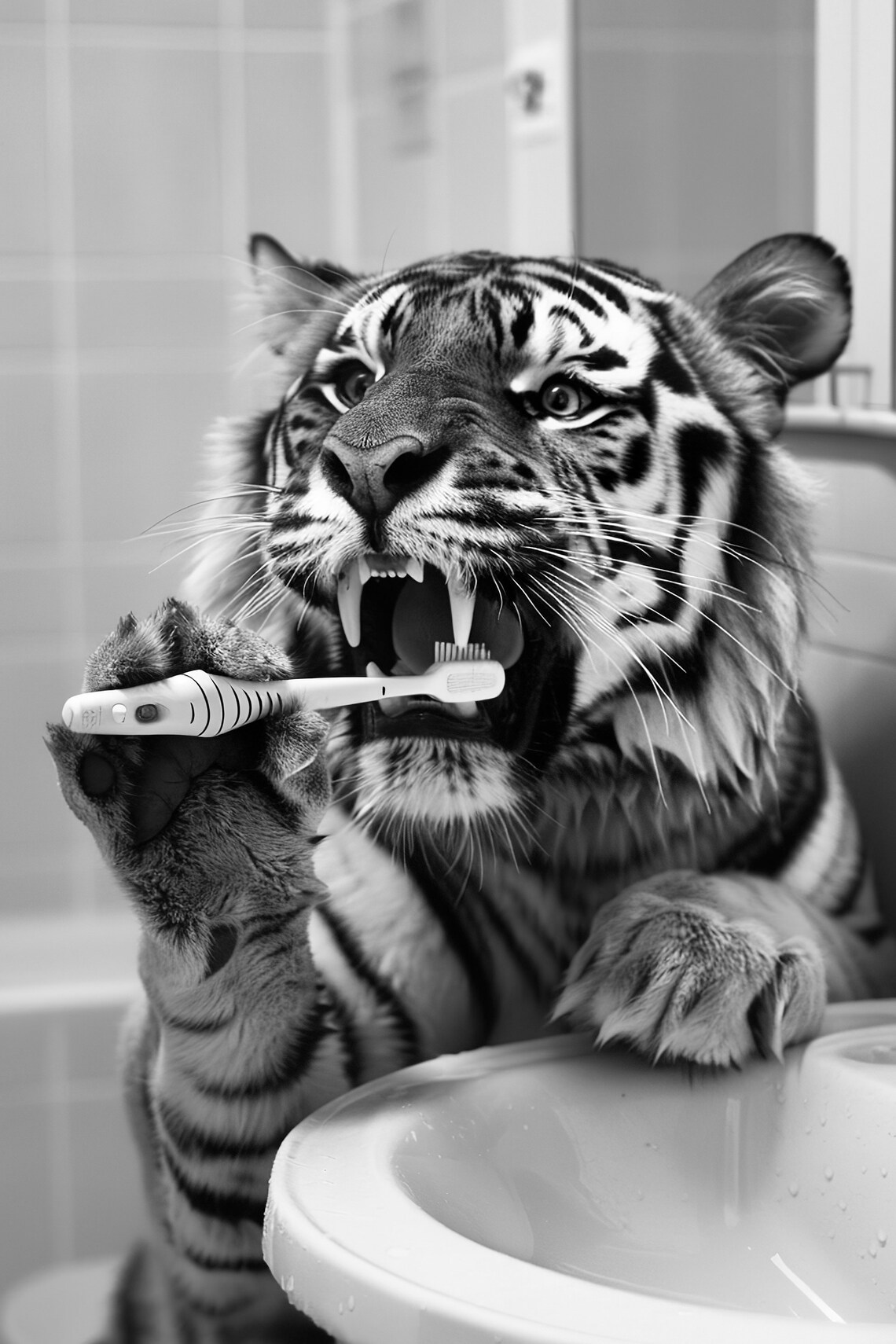 Funny Tiger Bathroom Wall Art, Vintage Style Poster