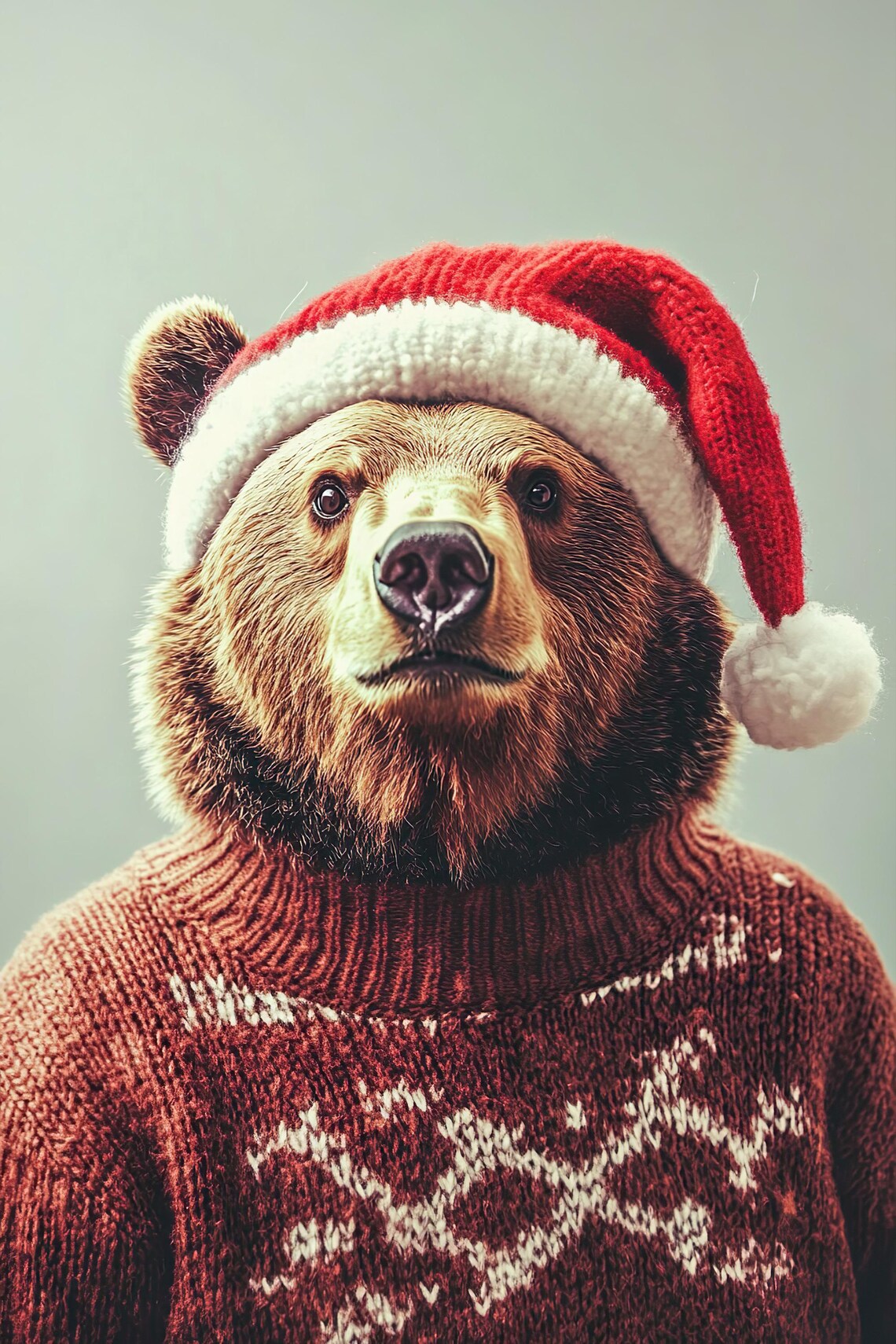 Cute Christmas Bear Retro Winter Art Print - Image 2