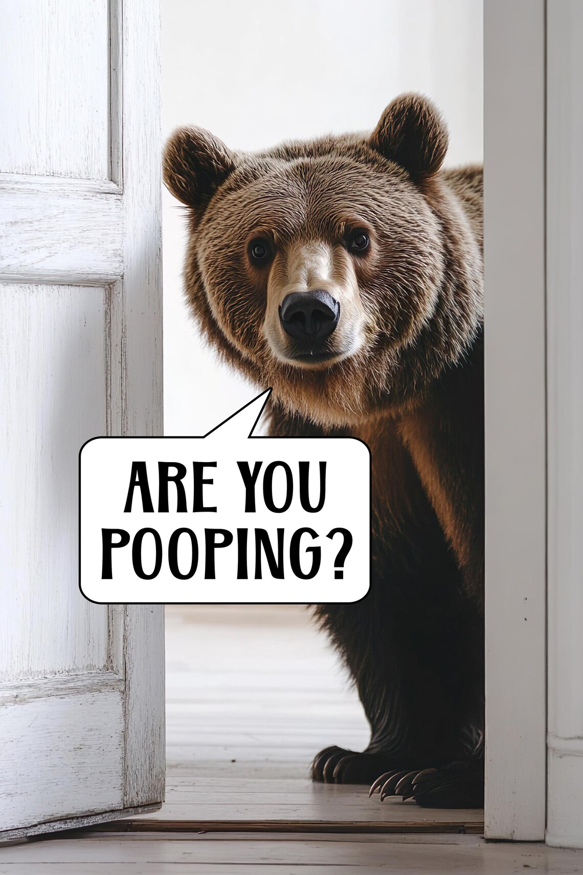 Are You Pooping Bear Funny Bathroom Art Print - Image 2