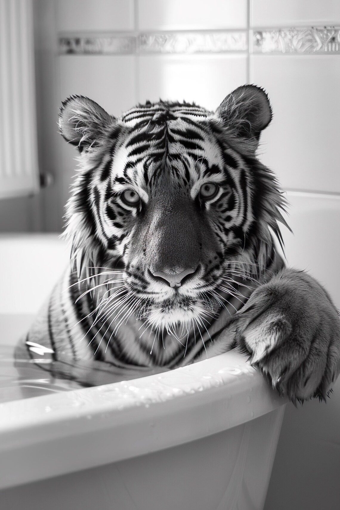 Tiger in the Bathtub Funny Animal Photograph