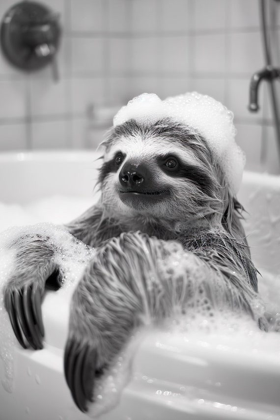 Sloth In The Bathtub Funny Animal Poster
