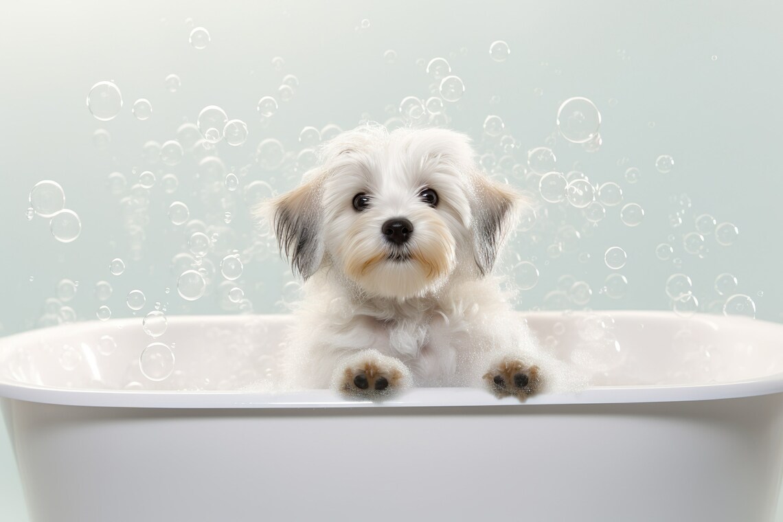 Havanese Pup In The Bathtub Cute Dog Art Print