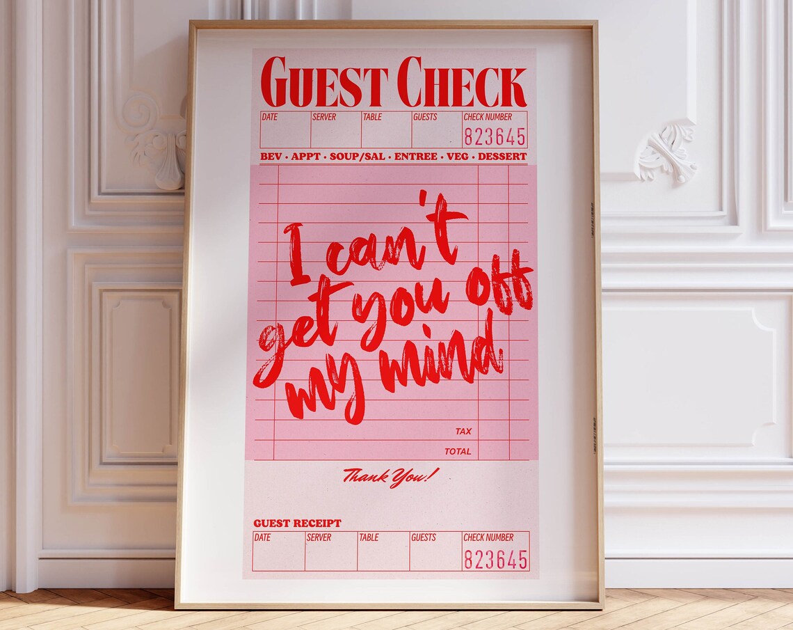 I Can't Get You Off My Mind Retro Guest Check Quote Love Poster