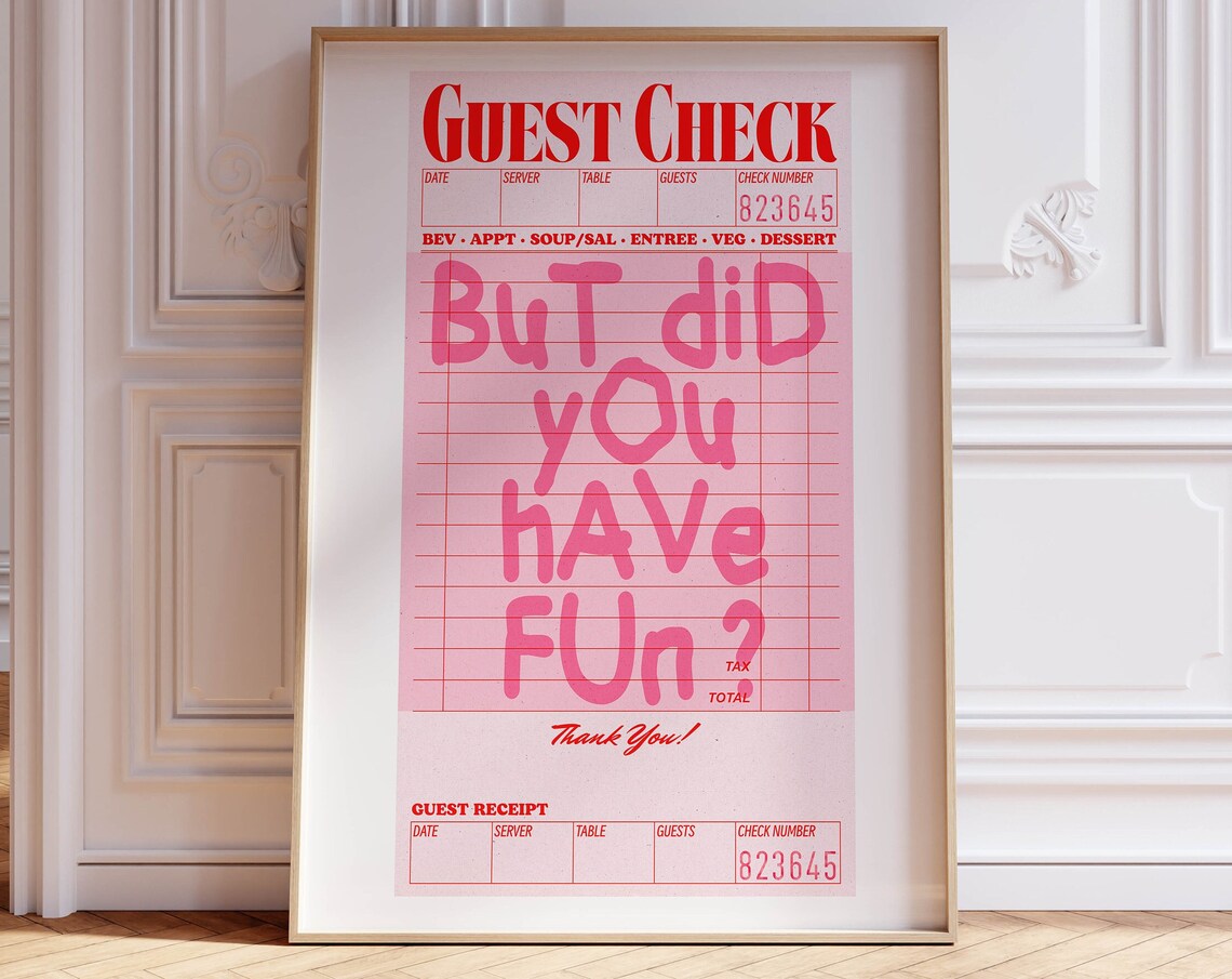 Guest Check Groovy Poster, Retro Bar Cart Decor