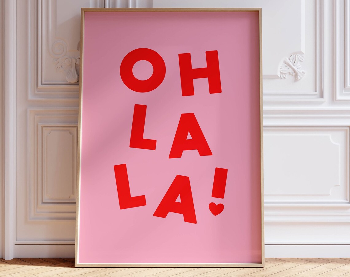 Oh La La Big Red Letters Pink Preppy Aesthetic Room Decor Poster