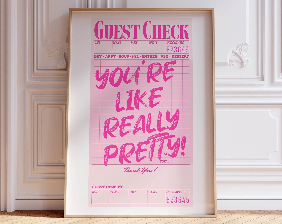 Guest Check Motivational Poster, Pink Decor Art Print