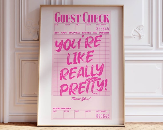 Guest Check Motivational Poster, Pink Decor Art Print