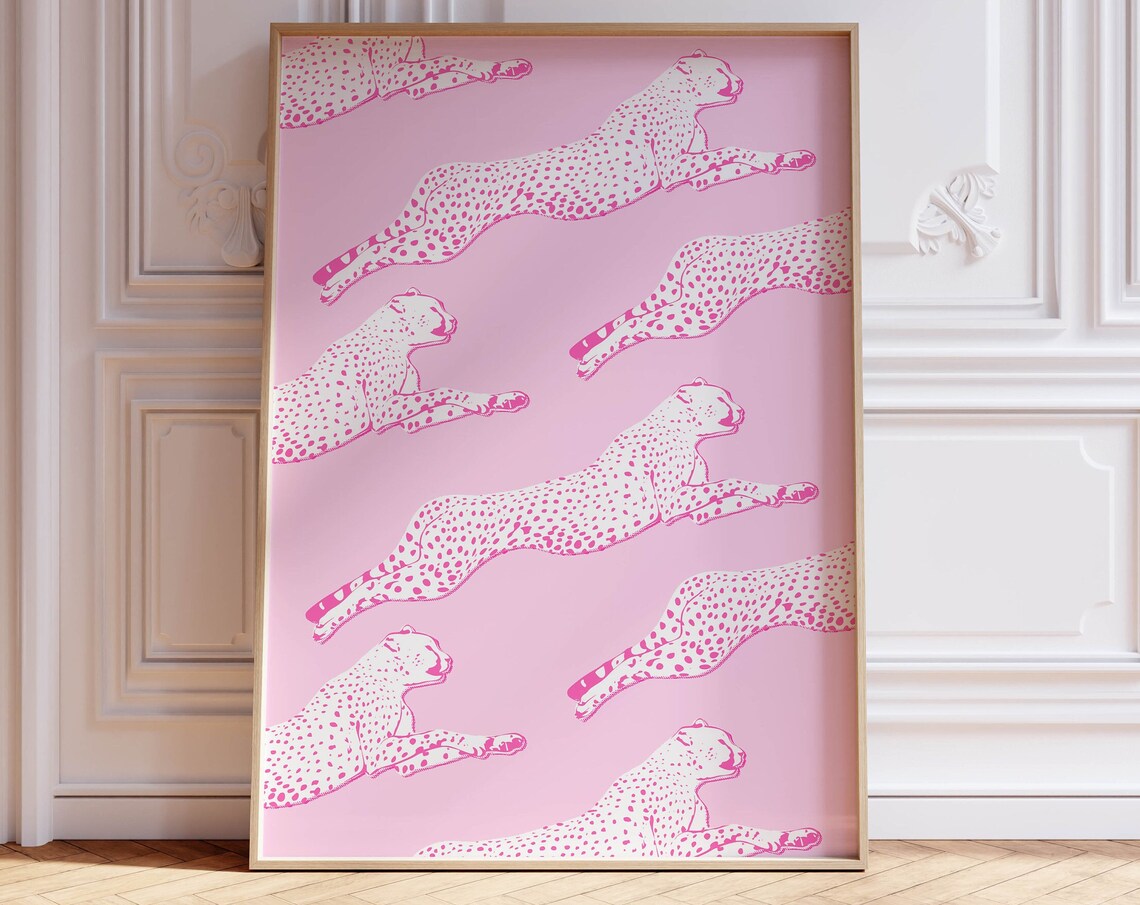 Pink Cheetahs Preppy Spotted Funky Pattern Trendy Animal Wall Art