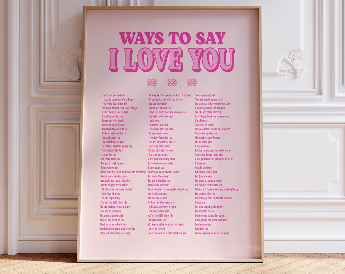 Ways To Say I Love You Pink Typography Romantic Quote Poster