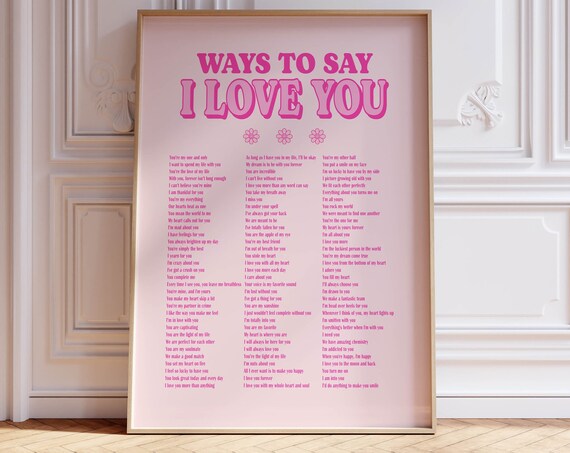 Ways To Say I Love You Typography Print Preppy Room Decor Quote Inspirational Pink Wall Art Cute Home Decor Bedroom Wall Art Pink Decor
