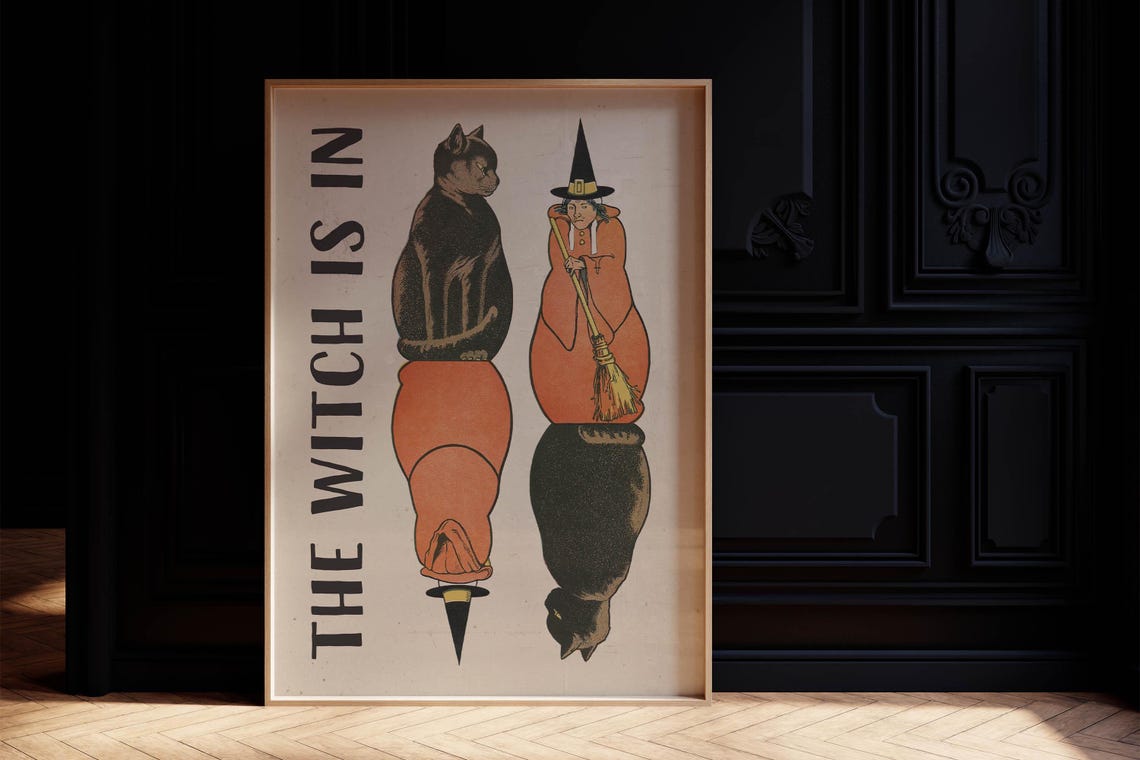 The Witch Is In Reversible Cat And Witch Vintage Illusion Poster - Image 3