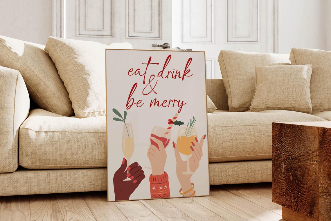 Eat Drink and Be Merry Holiday Christmas Cocktail Cheers Bar Poster - Image 3