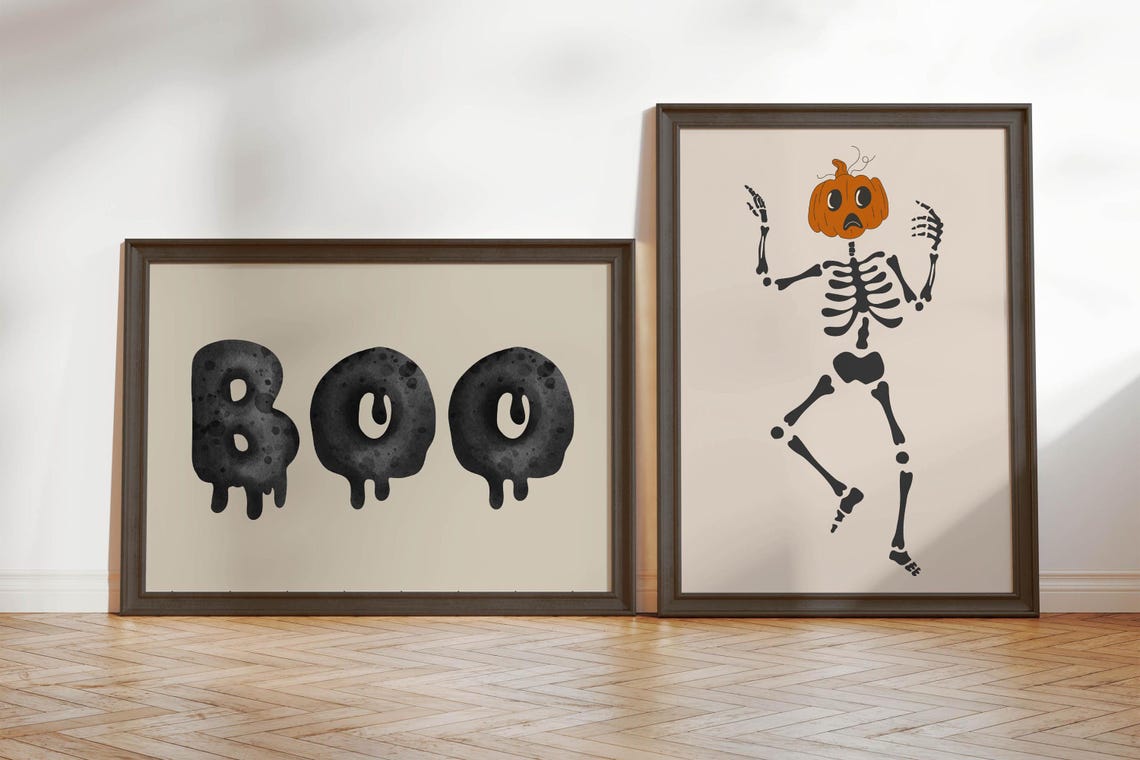 Skeleton Pumpkin Head Cute Spooky Dancing Halloween Fall Poster - Image 4
