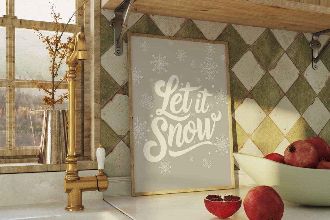 Beige Let it Snow Script Winter Snowflake Christmas Holiday Poster - Image 3