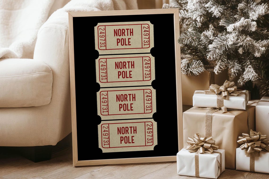Festive Vintage North Pole Ticket Stubs Christmas Holiday Poster - Image 4