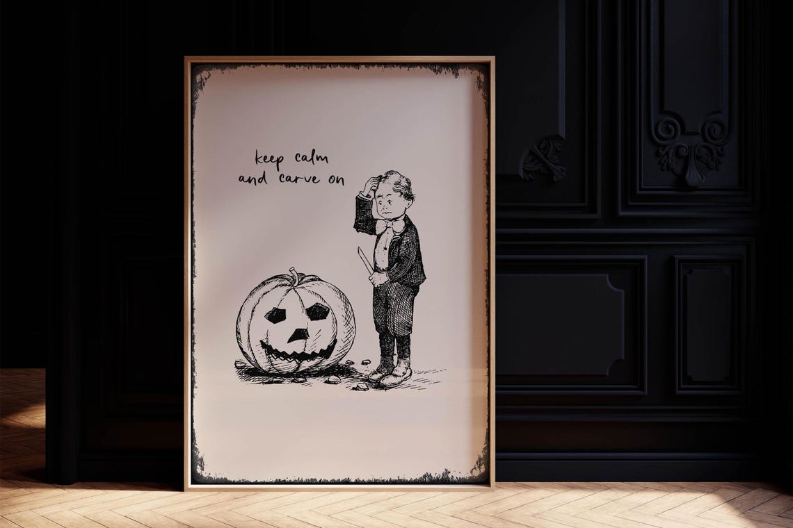 Keep Calm And Carve On Vintage Boy With Jack O Lantern Poster - Image 5
