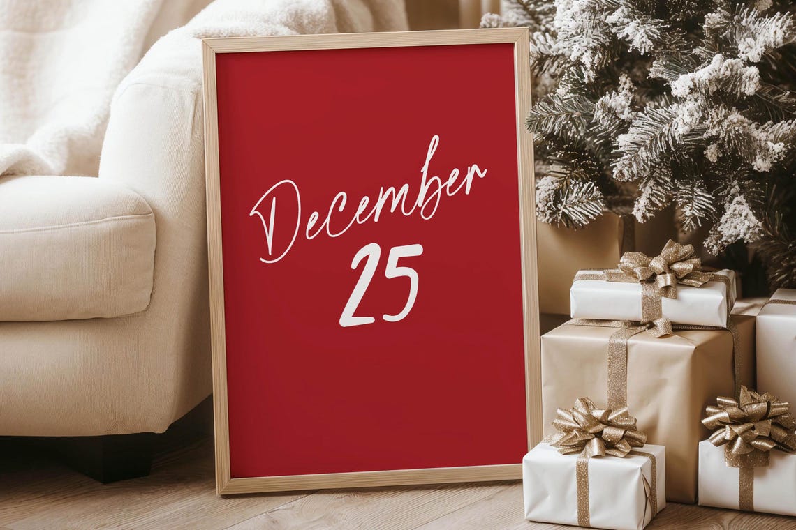 Festive December 25 Red Script Christmas Holiday Quote Poster - Image 6
