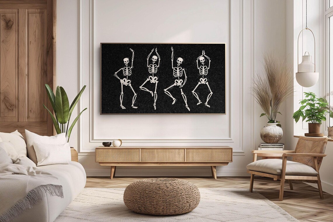 Dancing Skeletons Black Glitter Background Funny Halloween Party Poster - Image 5