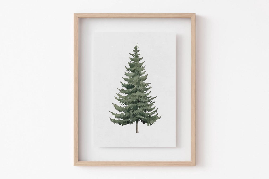 Watercolor Christmas Pine Tree Snowy Branches Winter Wall Poster - Image 5