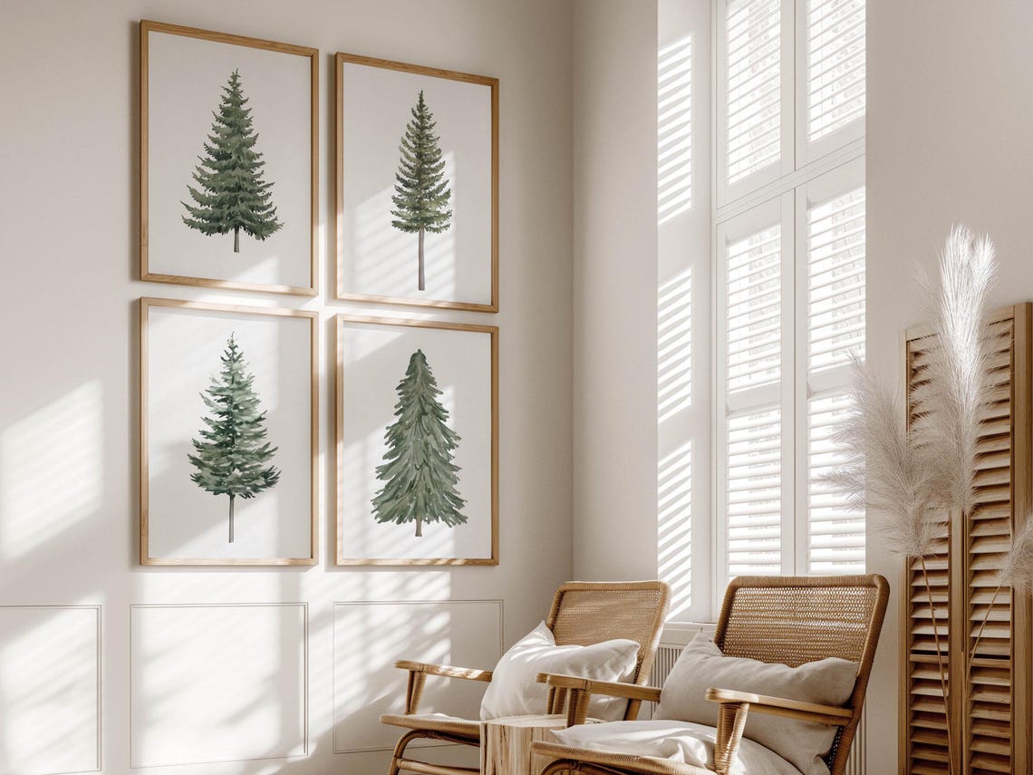 Watercolor Pine Tree Set of Four Framed Christmas Holiday Poster - Image 6