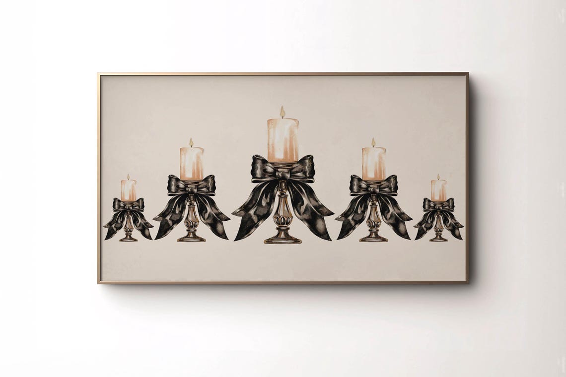 Elegant Candle Holders With Black Bows Christmas Candlelight Poster - Image 3