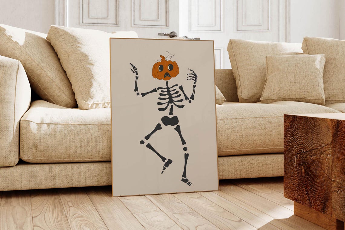 Skeleton Pumpkin Head Cute Spooky Dancing Halloween Fall Poster - Image 5
