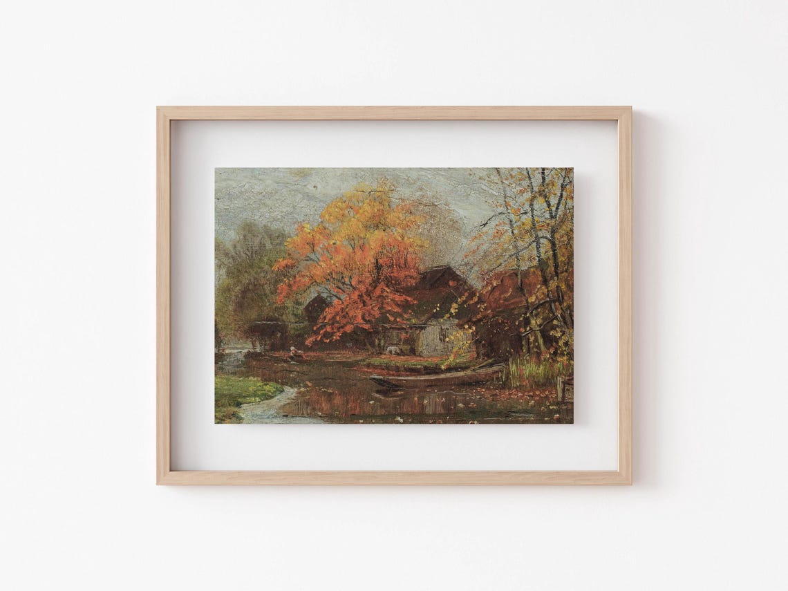 Moody Autumn River Landscape Vintage Oil Fall Painting Poster - Image 3