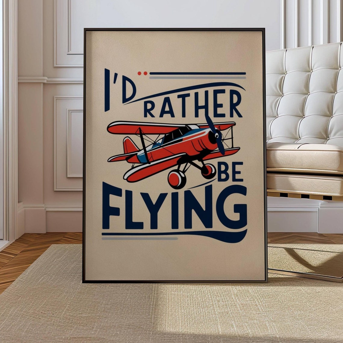 I Would Rather Be Flying Retro Red Biplane Aviation Quote Poster - Image 4