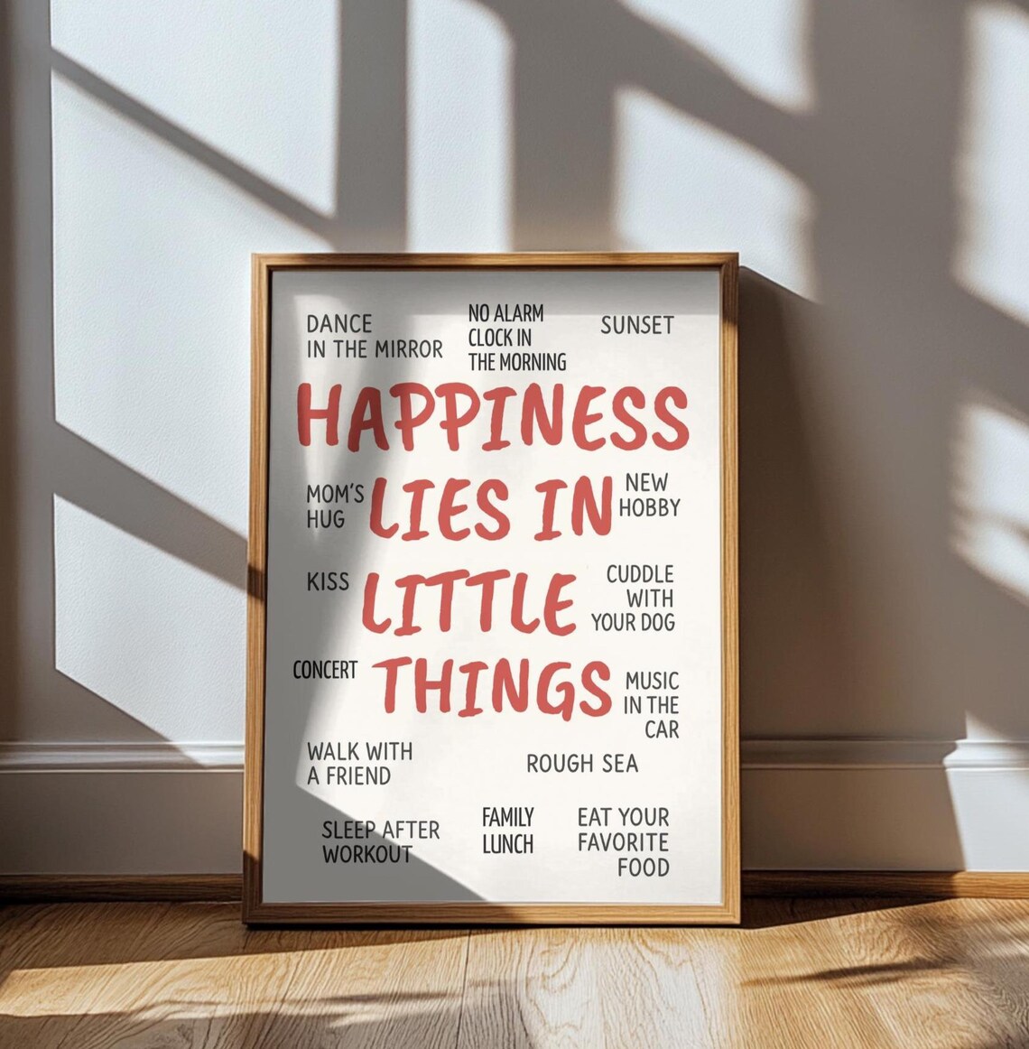 Happiness Lies In Little Things Coral Red Typography Quote Poster - Image 2