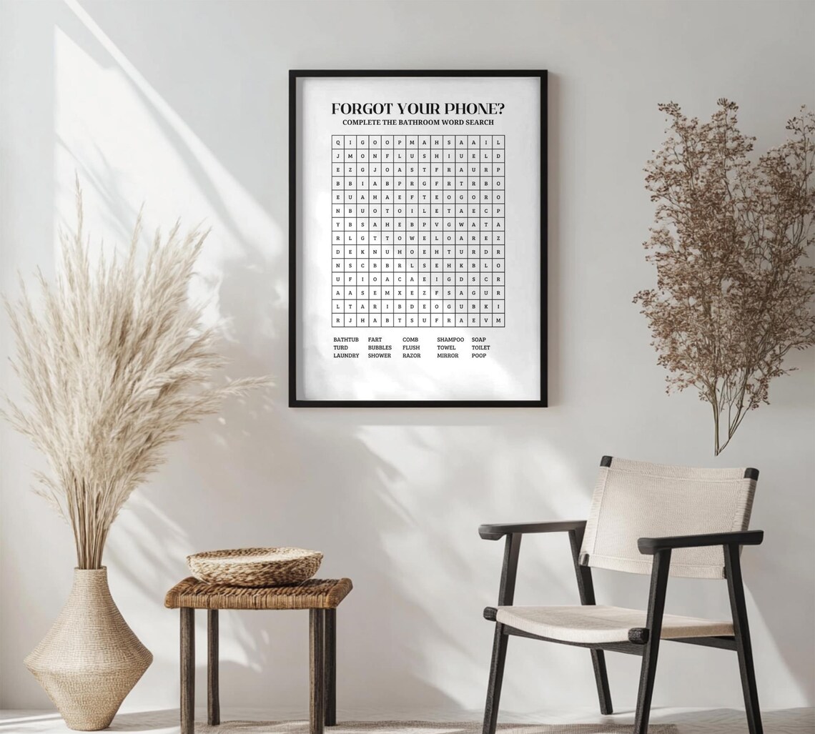 Word Search Bathroom Sign, Funny Bathroom Decor - Image 2