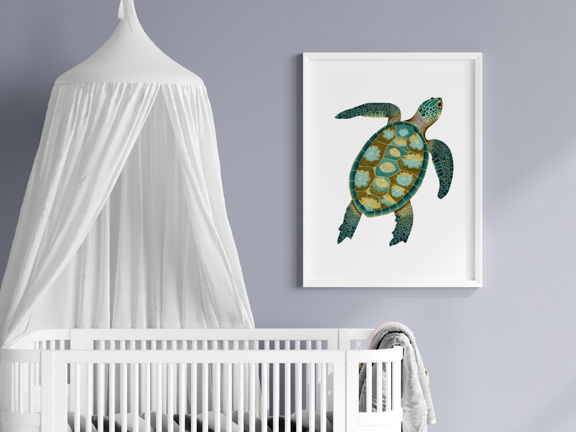 Sea Turtle with Decorative Mosaic Shell Botanical Illustration Poster - Image 5