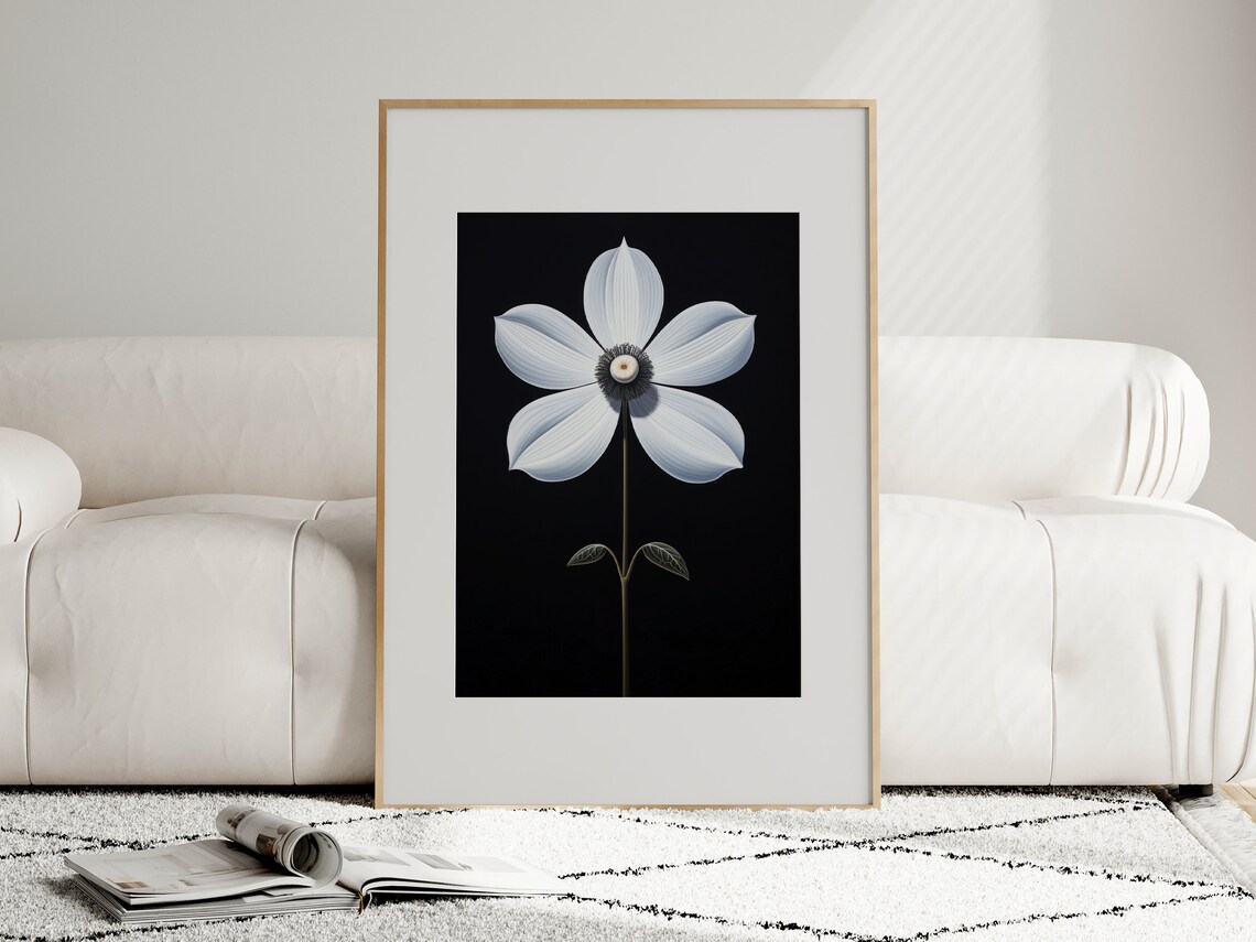 Sophisticated White Flower Painting Modern Art Print Luxury Wall Decor Artwork - Image 3