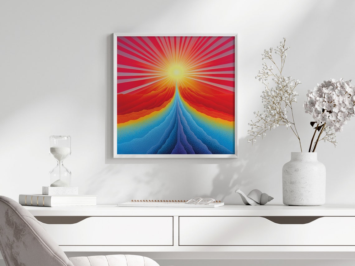 Psychedelic Blazing Sunrise Over Rainbow River Pop Art Poster - Image 3