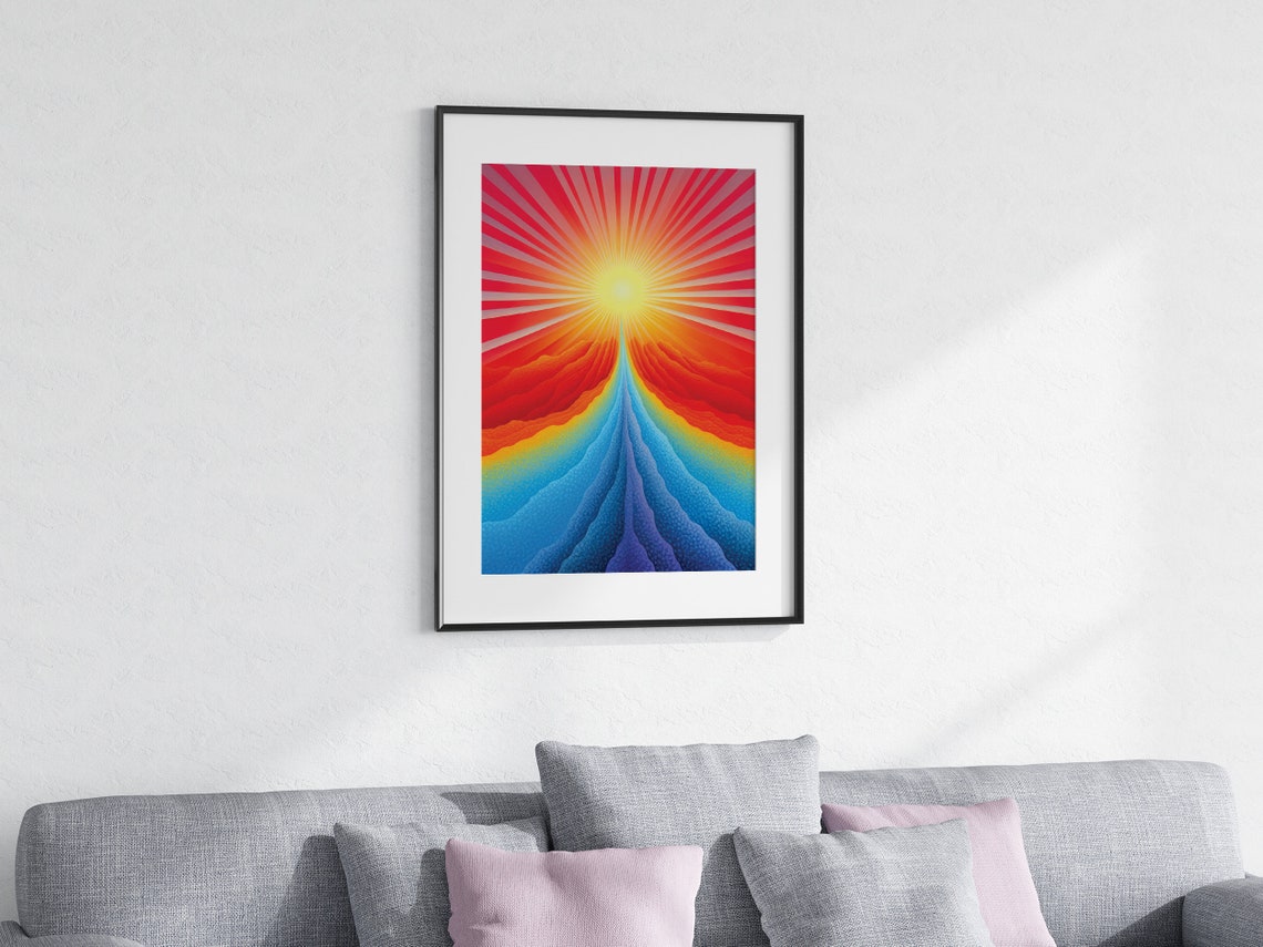 Psychedelic Blazing Sunrise Over Rainbow River Pop Art Poster - Image 4