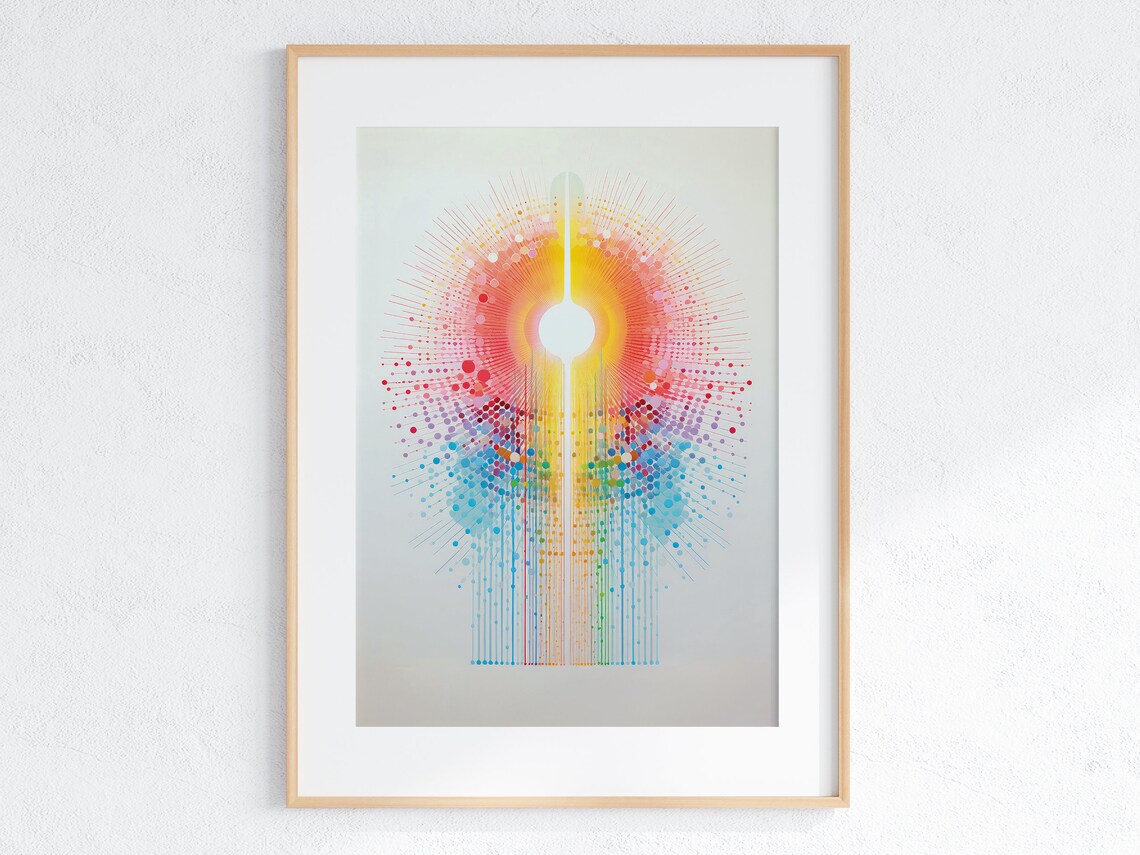 Joyful Rainbow Sunburst of Colorful Dots Abstract Pop Art Poster