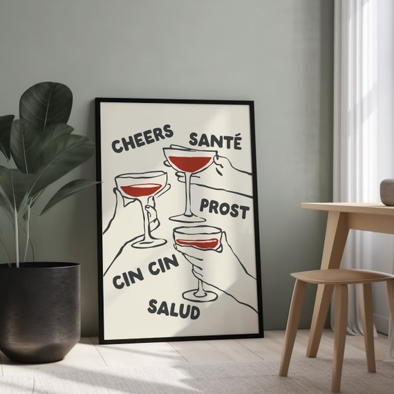 Cheers Print, Retro Wine Art Poster