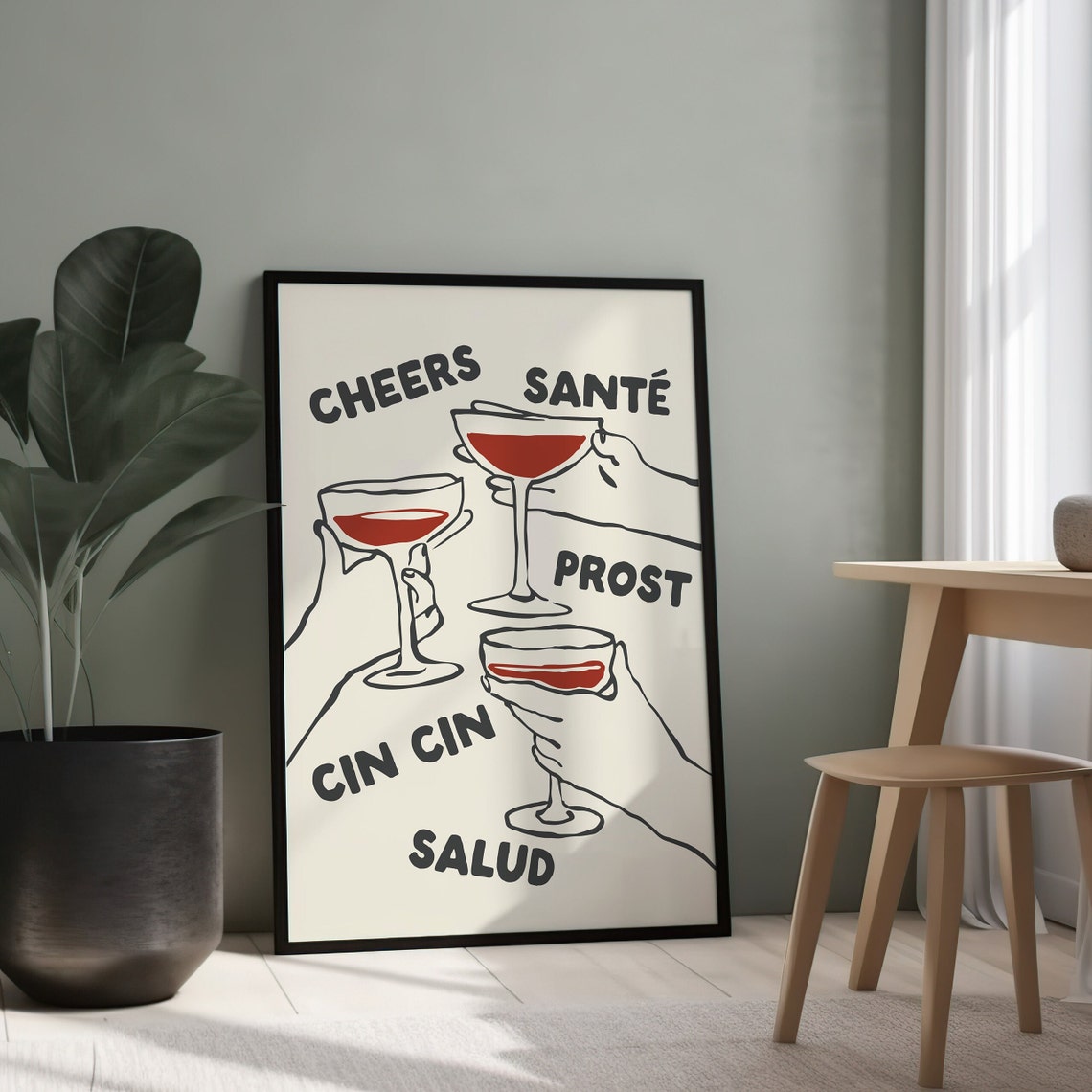 Cheers Print, Retro Wine Art Poster
