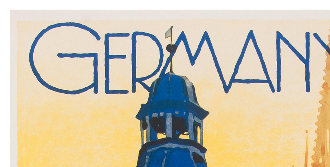 Germany Wants to See You Vintage Blue Tower Cathedral Travel Poster - Image 2