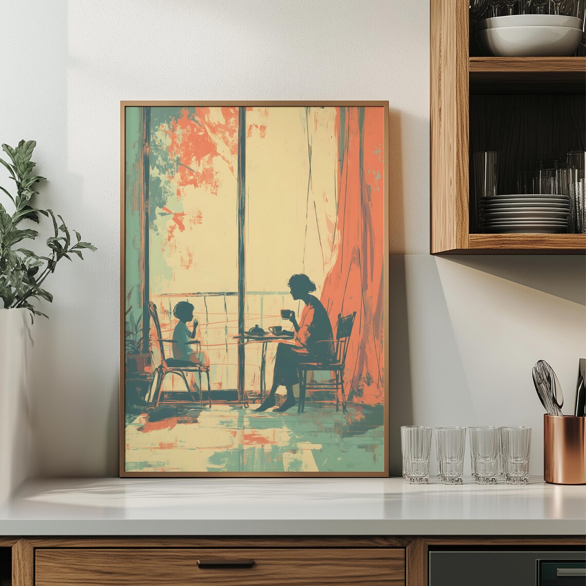 Vintage Tea Moment, Mother And Child Scene