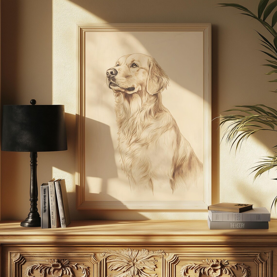 Classic Dog Illustration, Golden Retriever Sketch